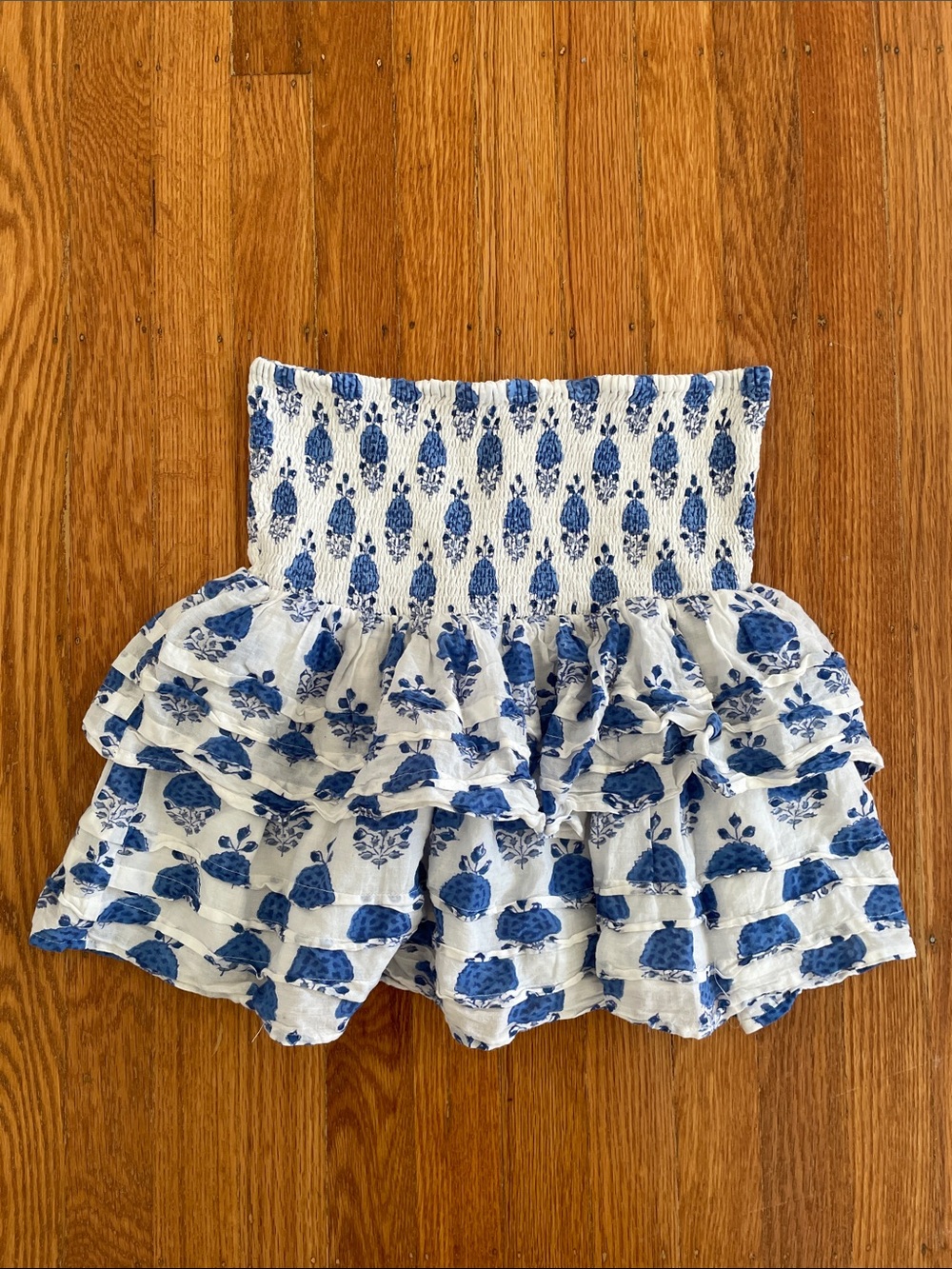 Bell by Alicia Bell Blue & White Smocked Tiered Ruffle Skirt
